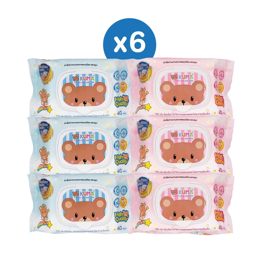 KUMA Wet Tissue ทิชชู่เปียก รุ่นฝาปิด 40 แผ่น : 6 ห่อ