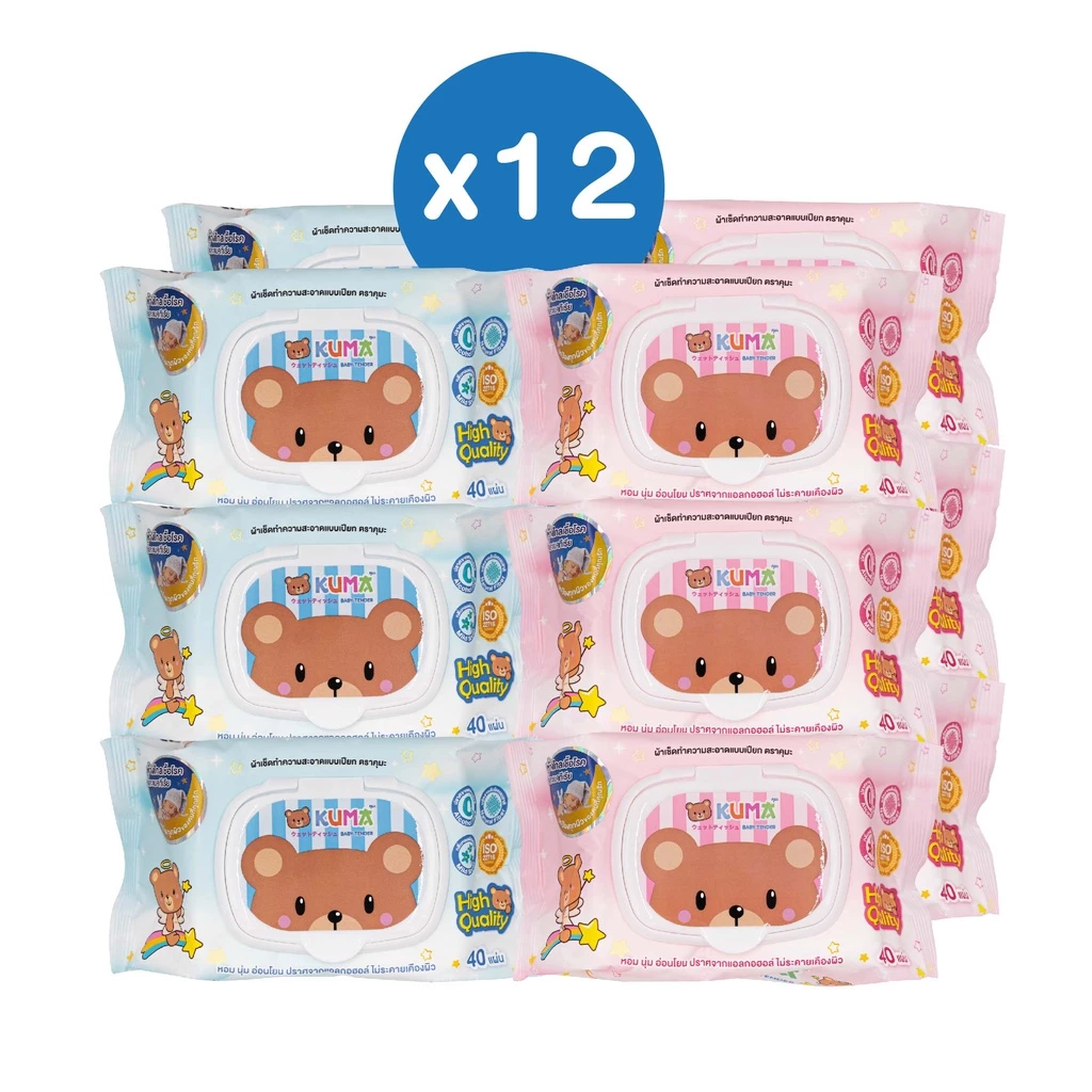 KUMA Wet Tissue, with a lid, 40 sheets per pack: 12 packs