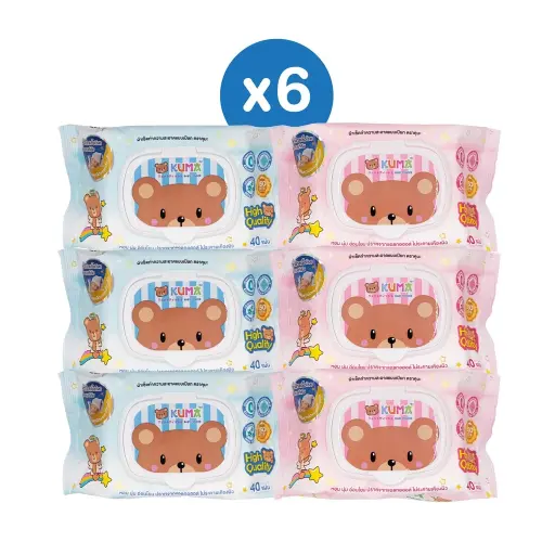 KUMA Wet Tissue ทิชชู่เปียก รุ่นฝาปิด 40 แผ่น : 6 ห่อ